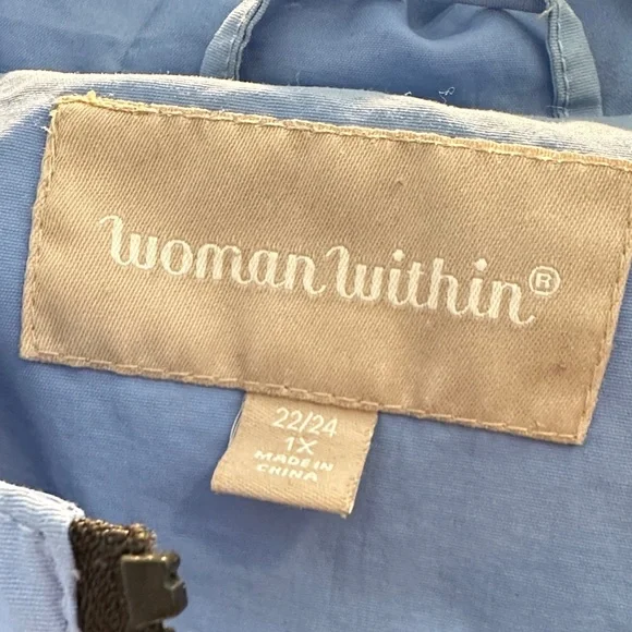 Woman Within 1X Women's Blue Hooded Jacket contrasting pockets - Picture 2 of 5